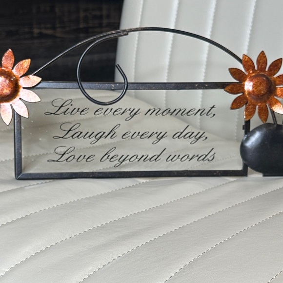 Sunflower Metal Art with Inspirational Quote Live Laugh Love 24" x 7" NWOT Glass - Picture 3 of 9